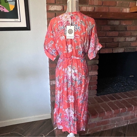 NWT Lula Soul Splender Midi Dress in Flame Orange Floral Sz XS - Picture 6 of 8